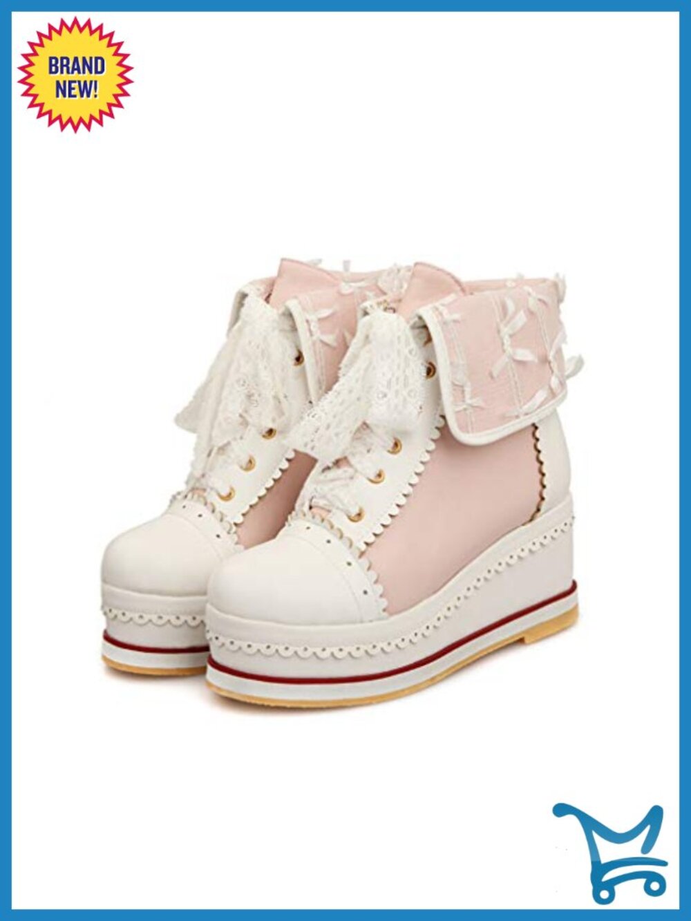 Round Toe Lolita Cosplay Ankle Booties Wedge Heels Lace Up PU